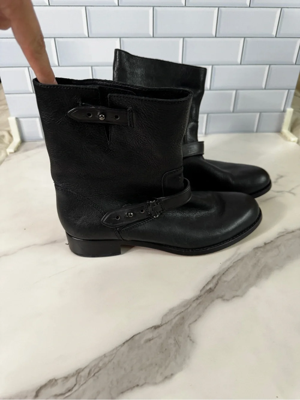 Coach Womens 6.5 B Amy Black Leather Harness Ankle Moto Boots A8360